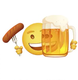 Emotikonka z kuflem piwa i kiełbaską